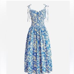 J. Crew Blue and White Floral Cotton Poplin Maxi Dress